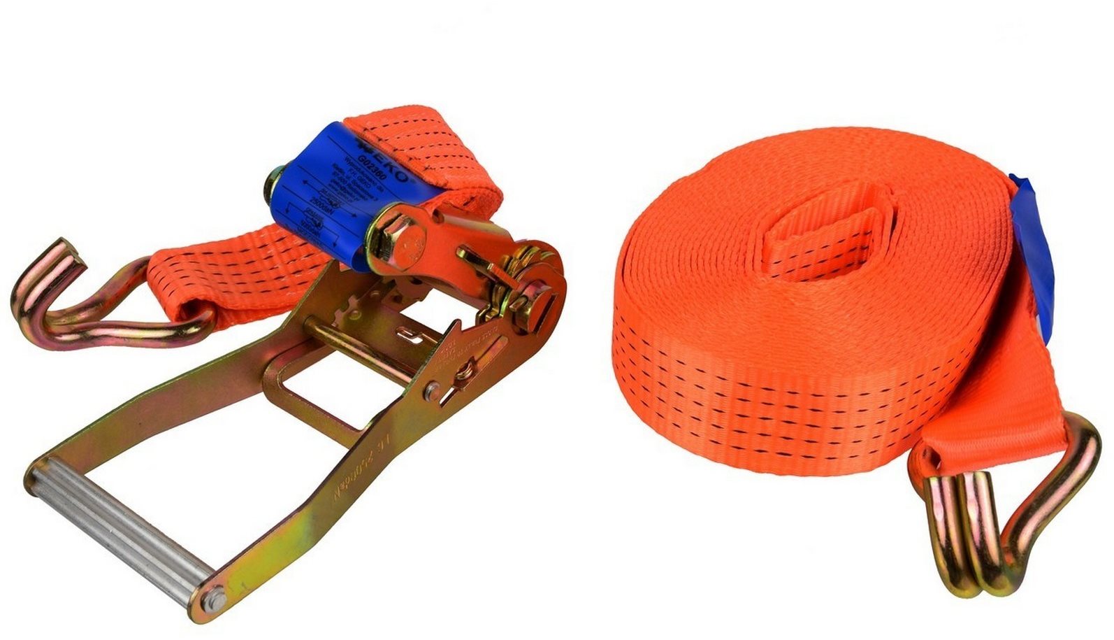 GEKO Popruh upínací s ERGO račňou a hákom, 8 m/2 t/35 mm