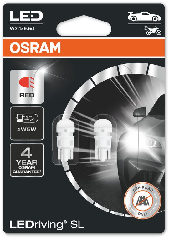 OSRAM LEDriving SL W5W, červená, 12 V, dva kusy v balení