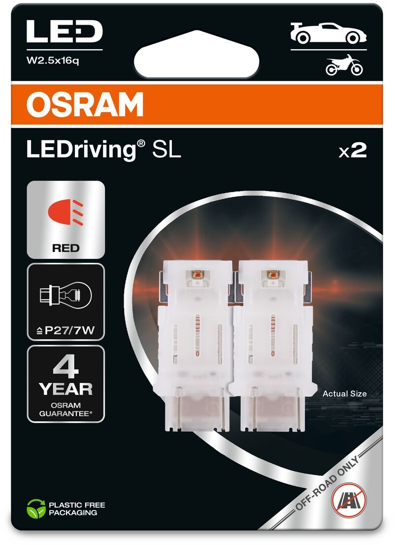 OSRAM LEDriving SL P27/7W Červená 12V dva kusy v balení