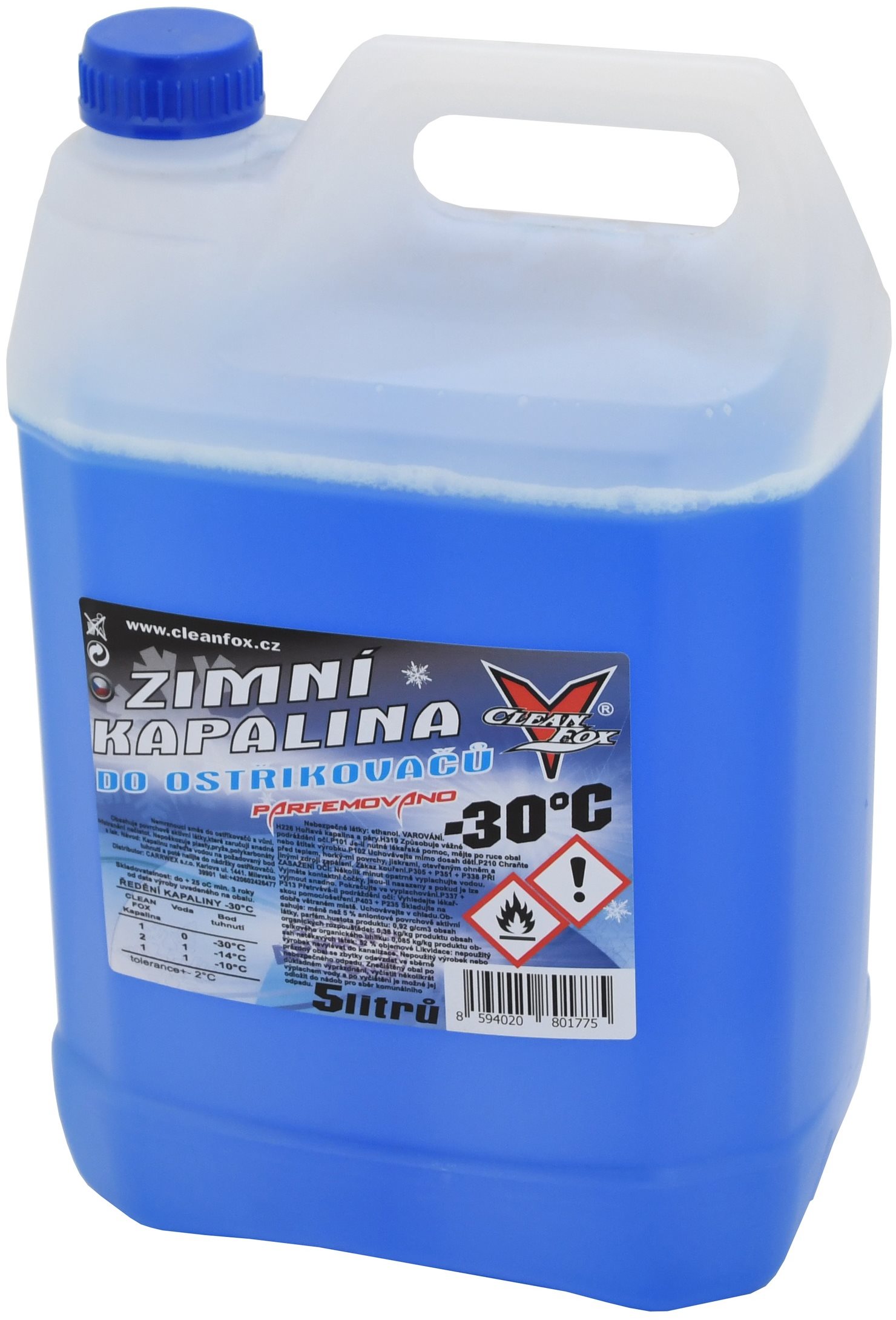 Clean Fox - Zimná zmes do ostrekovačov (-30 °C), 5 l