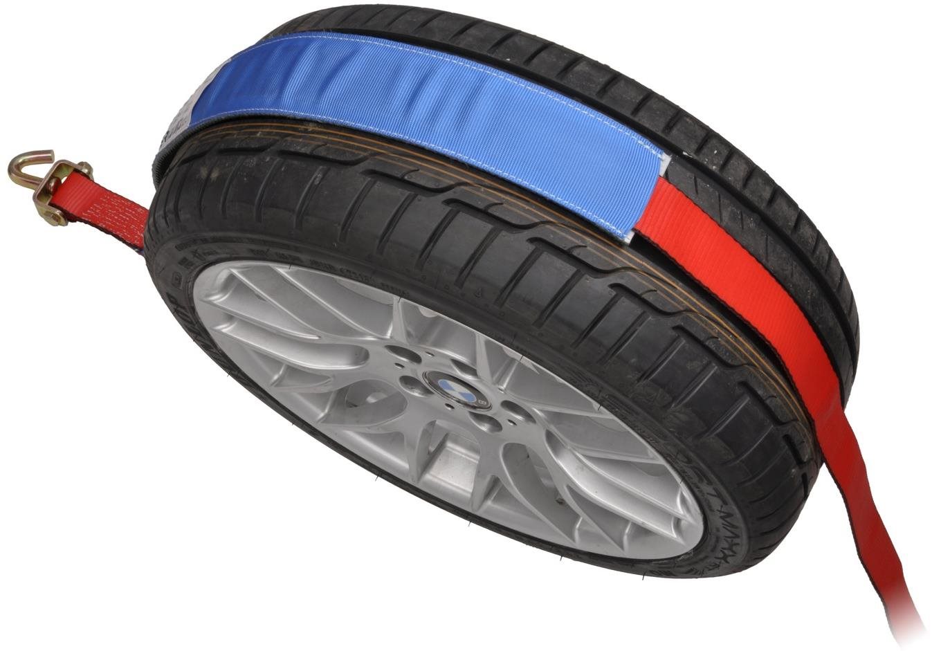 ACI Upínací popruh na prevoz vozidiel cez koleso, 5 t, 3× otočný hák, protišmykový návlek, račňa)