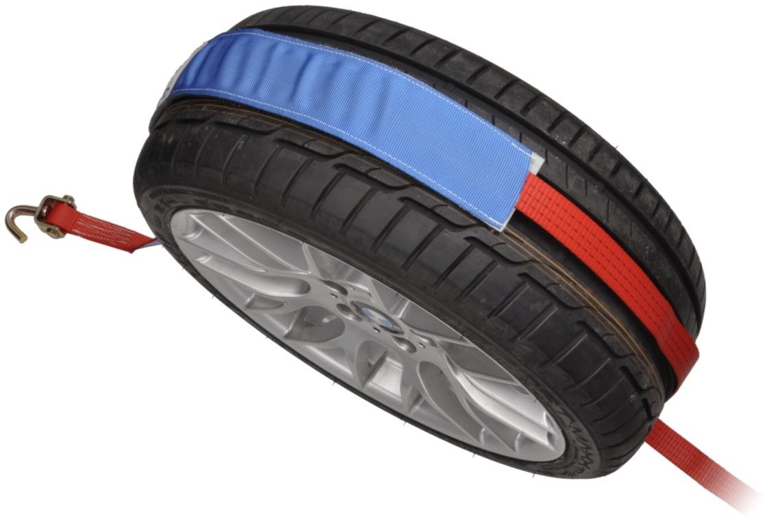 ACI Upínací popruh na prevoz vozidiel cez koleso, 3 t, 3× otočný hák, protišmykový návlek, račňa