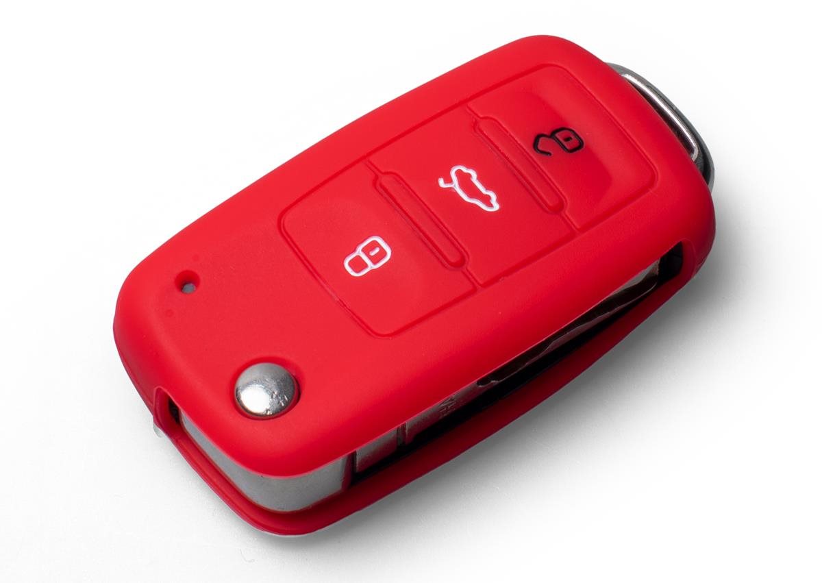 Ochranné silikónové puzdro na kľúč na VW/Seat/Škoda s vystreľovacím kľúčom, farba červená