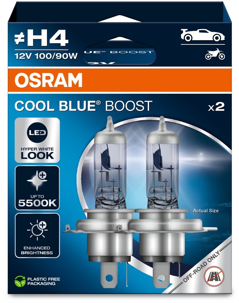 OSRAM Cool Blue Boost H4,12 V, 100/90 W, P43t, Duobox