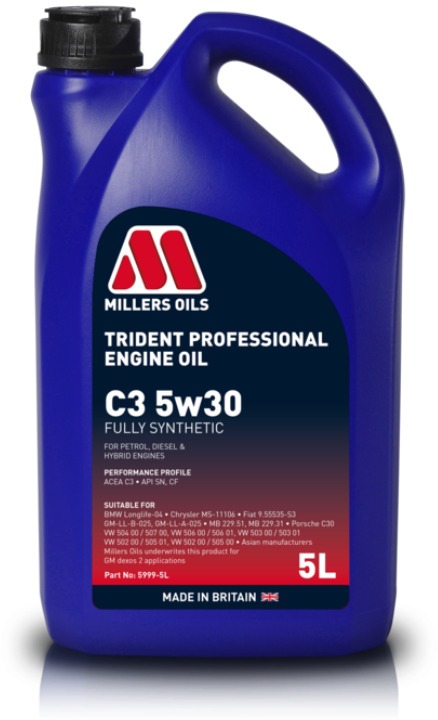 Millers Oils Plne syntetický motorový olej Trident Professional C3 5W-30 5l vhodný pre moderné benz., naft., hybrid.motory