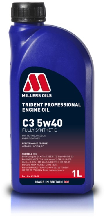 Millers Oils Plne syntetický motorový olej Trident Professional C3 5W-40 5l vhodný pre moderné benzínové, naftové motory