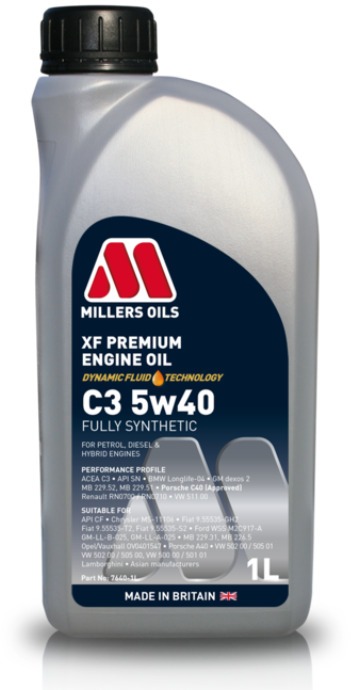 Millers Oils Plne syntetický motorový olej - XF Premium C3 5W-40 1l vhodný pre najmodernejšie benzínové a naftové motory