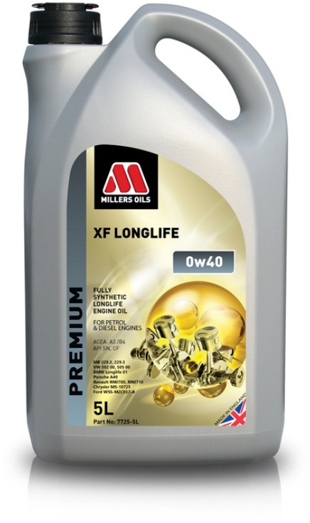 Millers Oils Plne syntetický motorový olej - XF LONGLIFE 0W-40 pre moderné benzínové a naftové motory