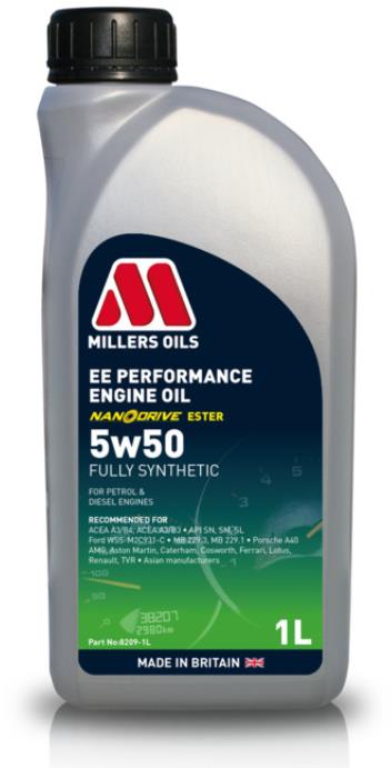 Millers Oils Úplne syntetický motorový olej EE Performance 5W-50 1 l s technológiou NANODRIVE