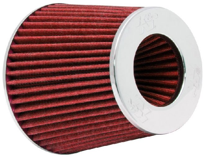 K&N športový vzduchový filter, dĺžka 140 mm, vstup 102 mm, farba červená