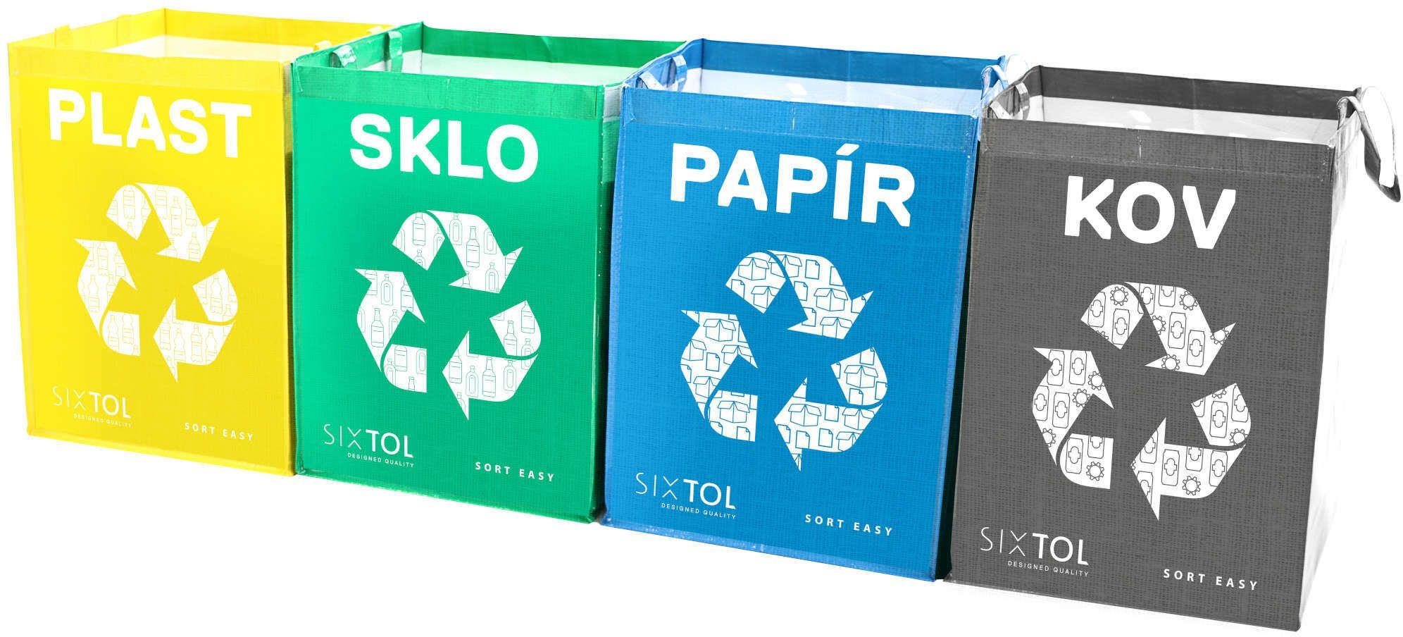 SIXTOL Vrecia na triedený odpad SORT EASY 4 METAL, 30 × 30 × 40 cm, 4× 36 l, 4 ks