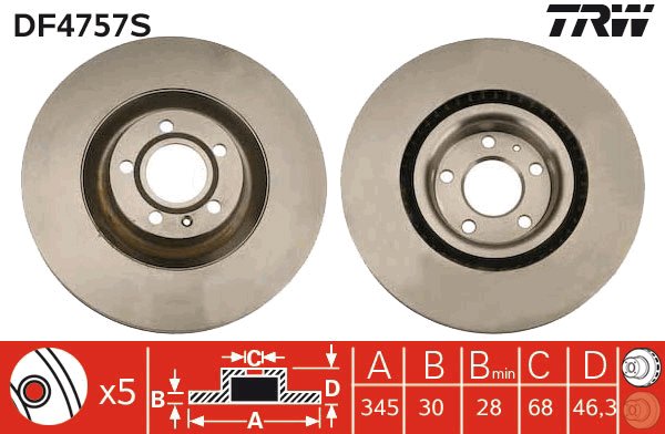 TRW Brzdový kotúč DF4757S sada 2 ks