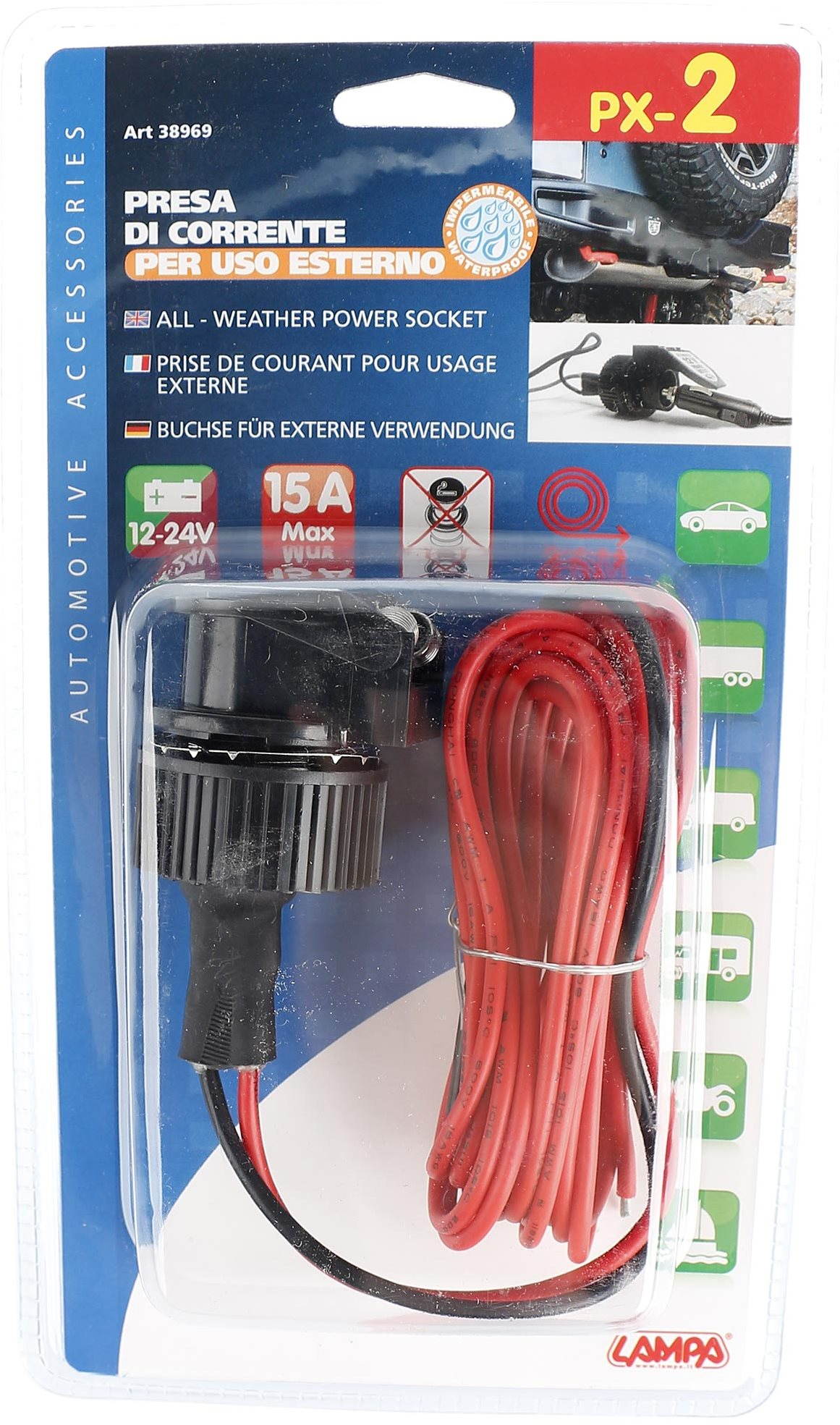 Zásuvka zapaľovača vonkajšia vodotesná, 12/24 V