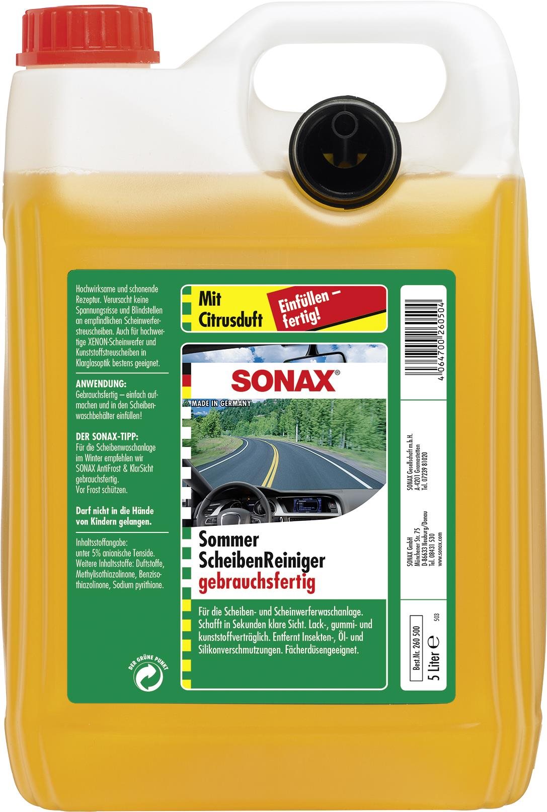 Sonax Letná kvapalina do ostrekovačov – citrus – na priame použitie 5 l