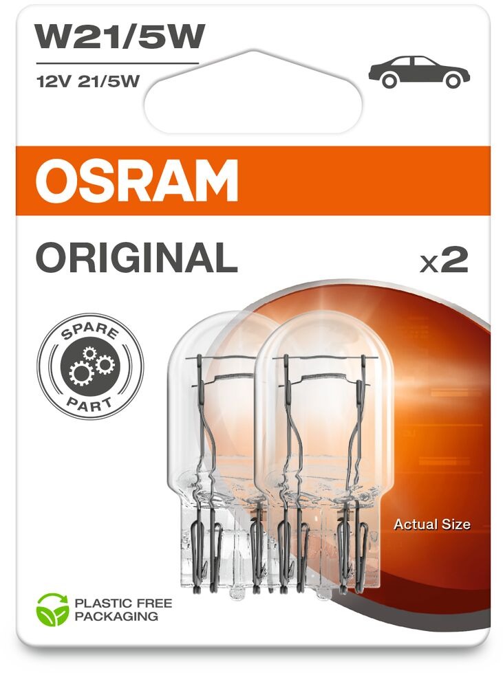 Osram Originál W21/5 W, 12 V, 21/5 W, W3× 16 q, 2 kusy v balení