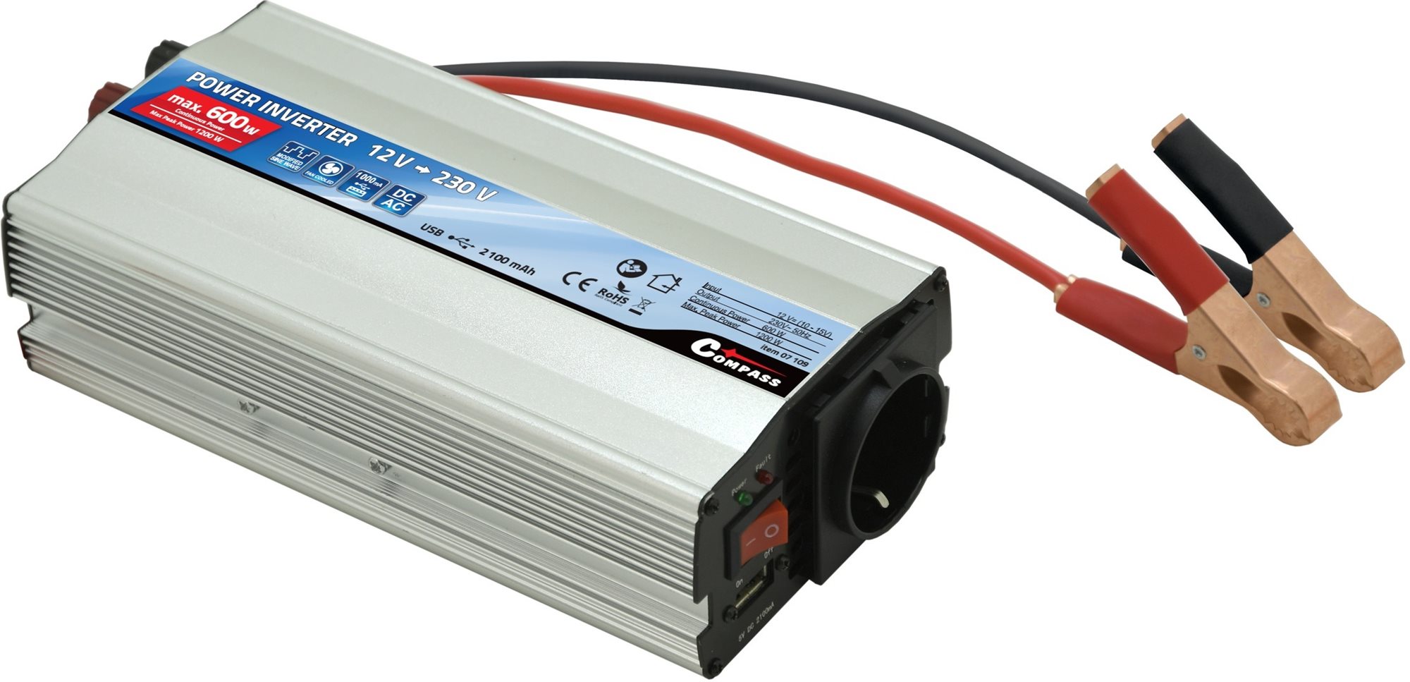 Compass, menič napätia 12/230 V 600 W + USB