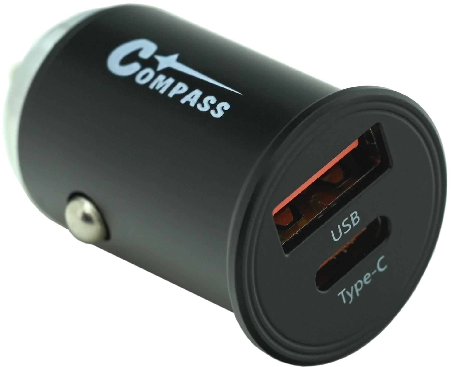 Compass zástrčka 12 / 24 V nízkoprofilová QC3 / PD3 USB-A / USB-C 30 W