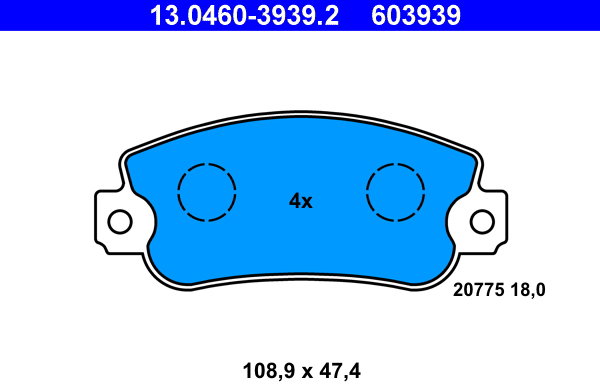 ATE 603939 Sada brzdových doštičiek 13.0460-3939.2