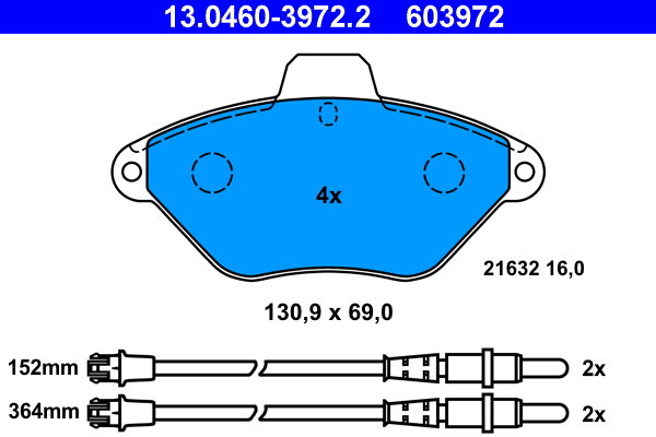 ATE 603972 Súprava brzdových doštičiek 13.0460-3972.2