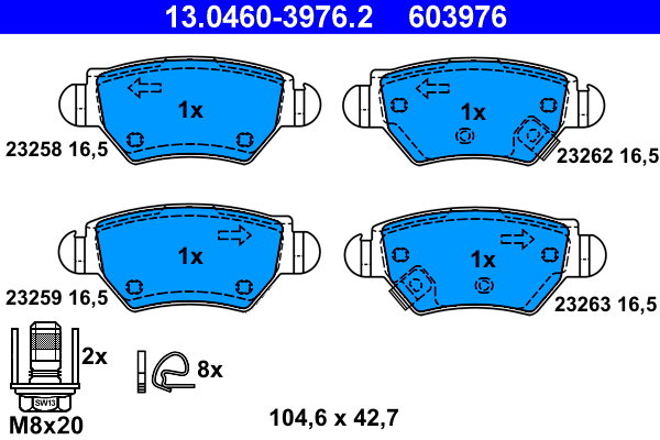ATE 603976 Sada brzdových doštičiek 13.0460-3976.2