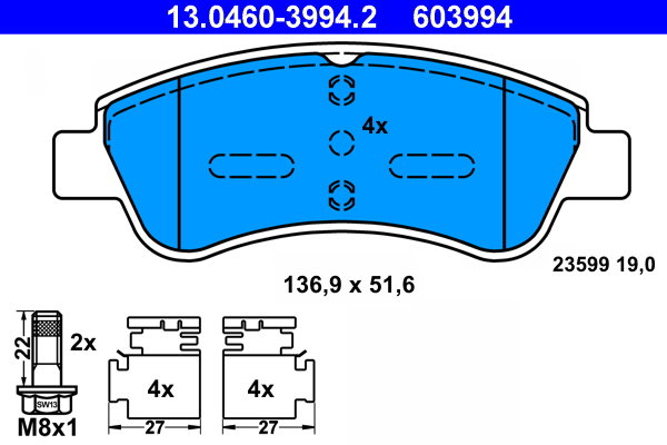 ATE 603994 Sada brzdových doštičiek 13.0460-3994.2