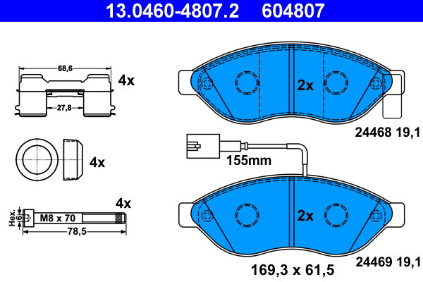 ATE 604807 Sada brzdových doštičiek 13.0460-4807.2