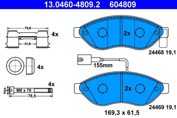 ATE 604809 Sada brzdových doštičiek 13.0460-4809.2