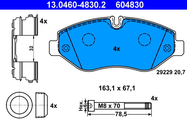 ATE 604830 Súprava brzdových doštičiek 13.0460-4830.2