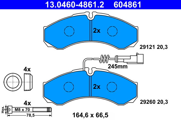 ATE 604861 Sada brzdových doštičiek 13.0460-4861.2