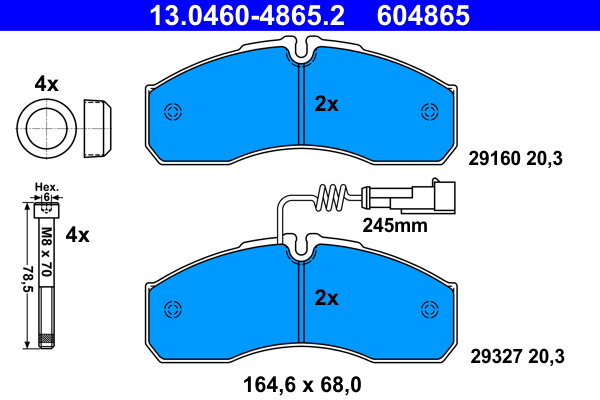 ATE 604865 Súprava brzdových doštičiek 13.0460-4865.2