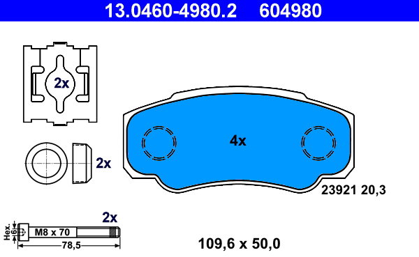 ATE 604980 Sada brzdových doštičiek 13.0460-4980.2