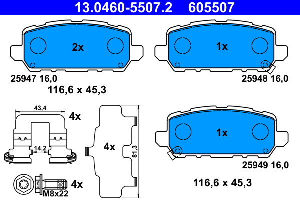 ATE 605507 Sada brzdových doštičiek 13.0460-5507.2