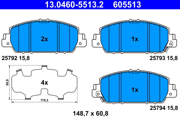 ATE 605513 Súprava brzdových doštičiek 13.0460-5513.2