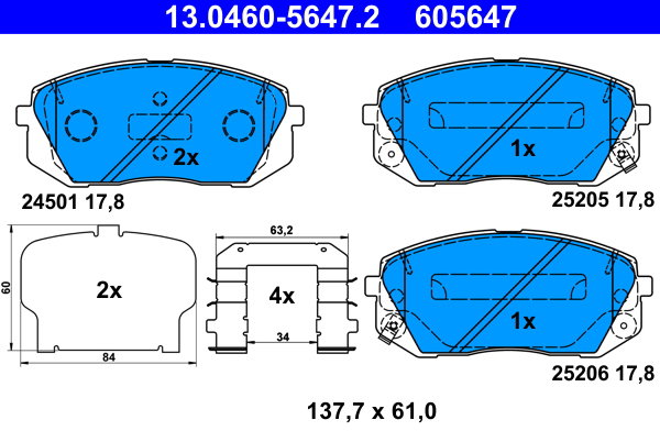 ATE 605647 Súprava brzdových doštičiek 13.0460-5647.2