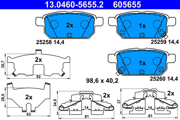 ATE 605655 Súprava brzdových doštičiek 13.0460-5655.2