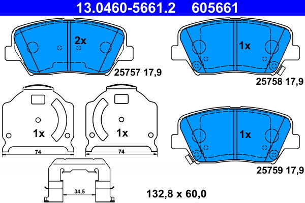 ATE 605661 Sada brzdových doštičiek 13.0460-5661.2