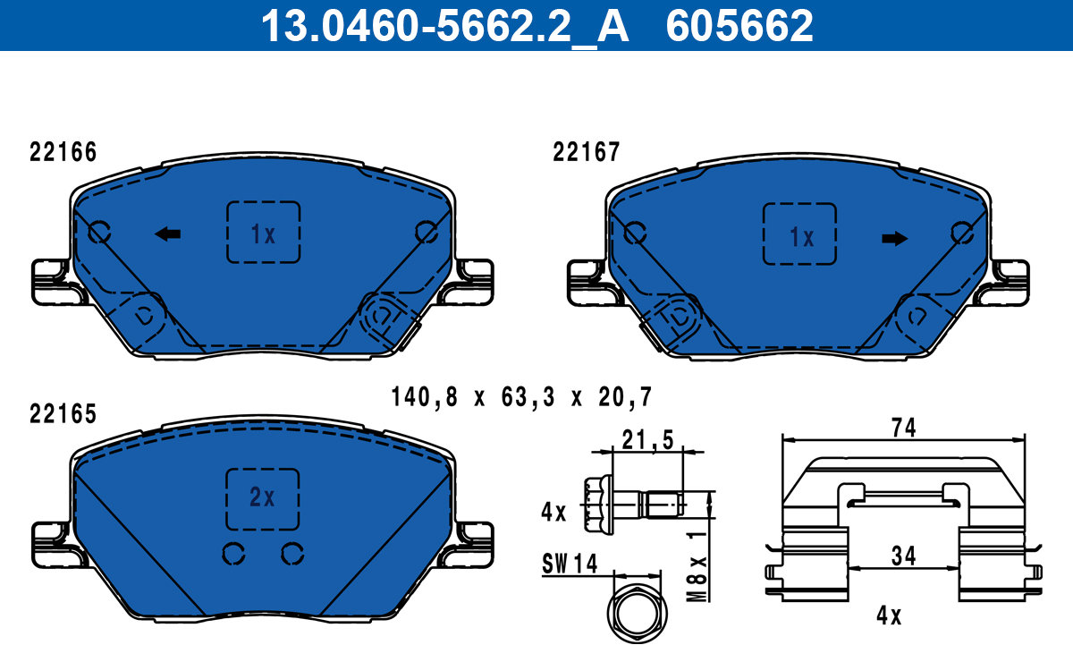 ATE 605662 Súprava brzdových doštičiek 13.0460-5662.2