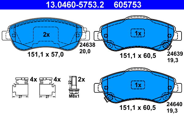 ATE 605753 Súprava brzdových doštičiek 13.0460-5753.2