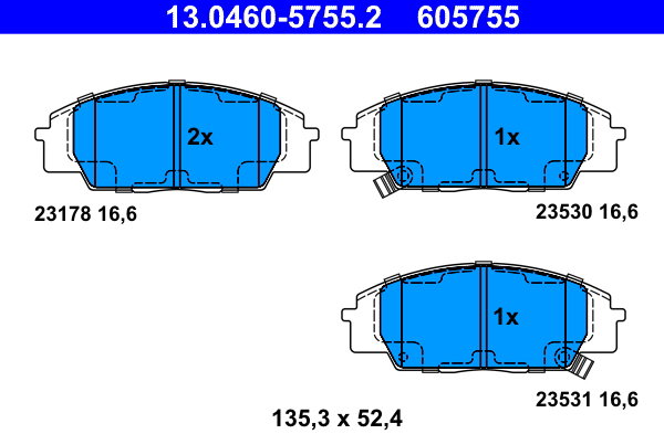 ATE 605755 Súprava brzdových doštičiek 13.0460-5755.2