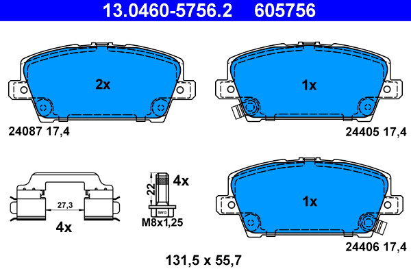 ATE 605756 Súprava brzdových doštičiek 13.0460-5756.2