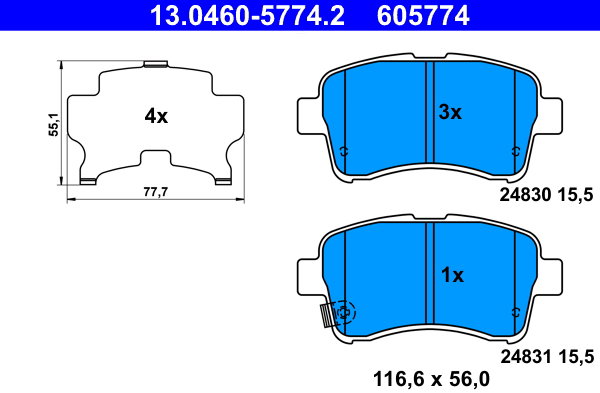 ATE 605774 Súprava brzdových doštičiek 13.0460-5774.2