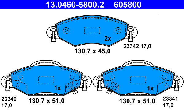 ATE 605800 Súprava brzdových doštičiek 13.0460-5800.2