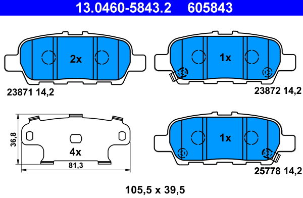 ATE 605843 Súprava brzdových doštičiek 13.0460-5843.2