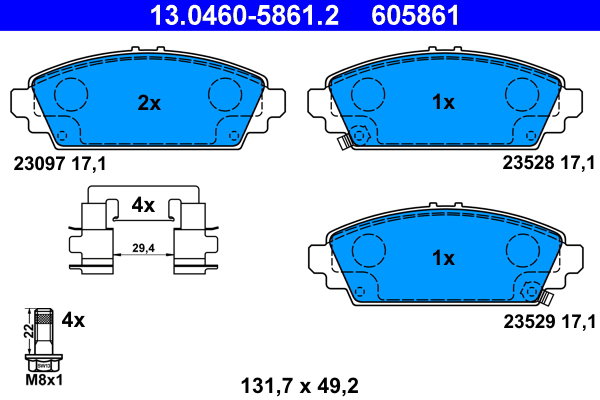 ATE 605861 Sada brzdových doštičiek 13.0460-5861.2