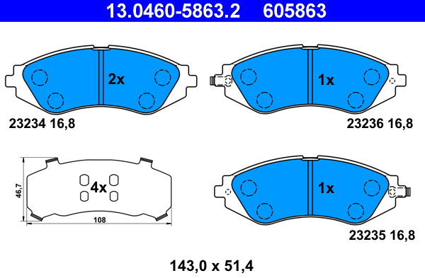 ATE 605863 Sada brzdových doštičiek 13.0460-5863.2