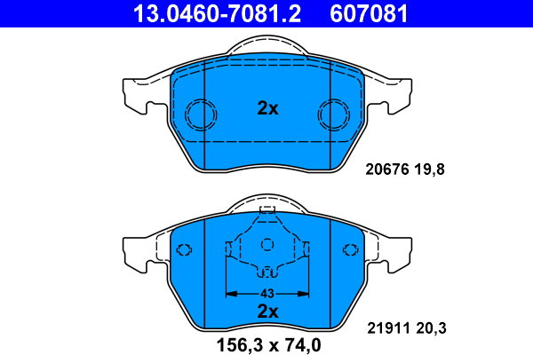 ATE 607081 Súprava brzdových doštičiek 13.0460-7081.2