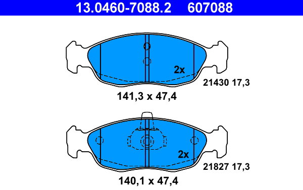 ATE 607088 Súprava brzdových doštičiek 13.0460-7088.2