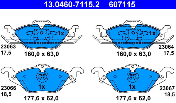 ATE 607115 Súprava brzdových doštičiek 13.0460-7115.2