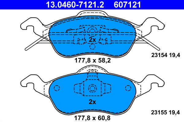 ATE 607121 Súprava brzdových doštičiek 13.0460-7121.2