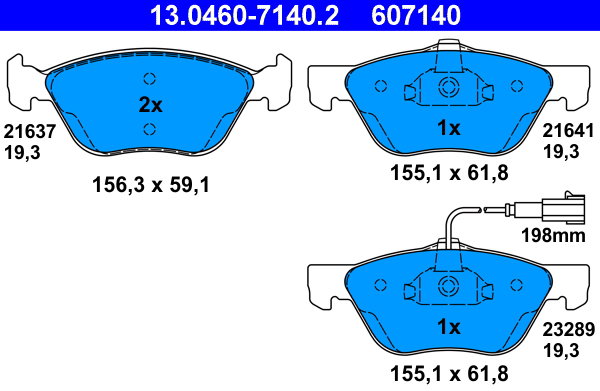 ATE 607140 Súprava brzdových doštičiek 13.0460-7140.2